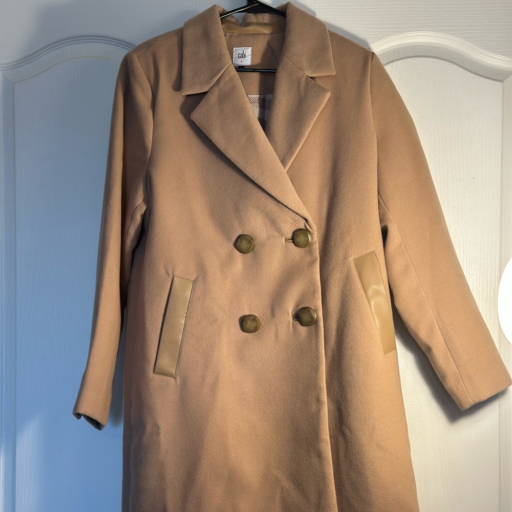 CAbi Camel Tan Double-Breasted Wool Pea Coat